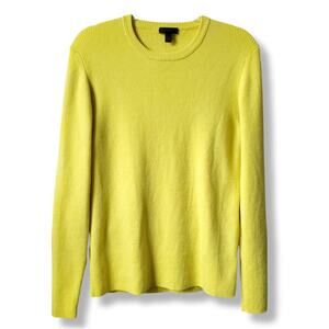 Women J Crew Ribbed Yellow Merino Wool Crewneck Sweater XL Preppy Outdoors